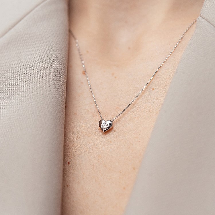 Золотое колье "Сердечко" с фианитом кол02138 от ювелирного магазина Оникс - 3