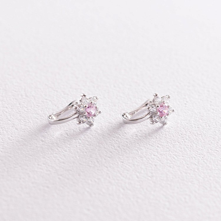 Золоті сережки "Квіточки" з фіанітами с03582 від ювелірного магазину Онікс