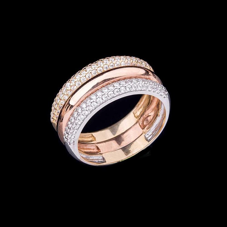 Золотое кольцо с фианитами к02925 от ювелирного магазина Оникс - 1