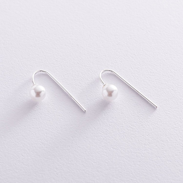 Серебряные серьги "Изящность" (жемчуг) 122939 от ювелирного магазина Оникс - 3