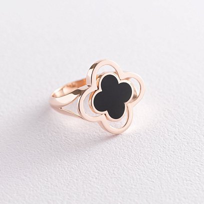 Кольцо "Клевер" в красном золоте (эмаль) к06549