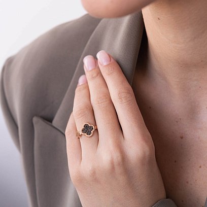 Кольцо "Клевер" в красном золоте (фианиты) к06917 №2