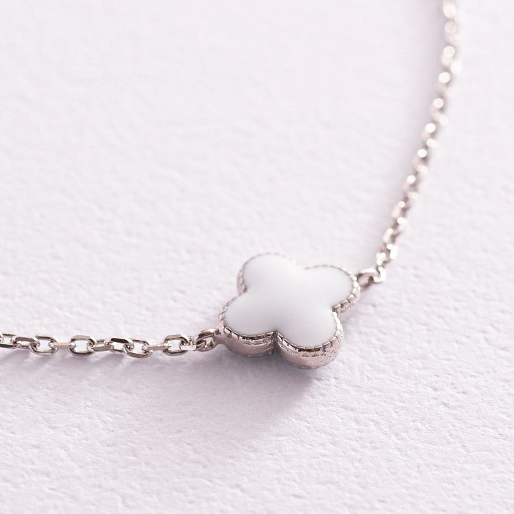 Срібний браслет "Конюшина" (біла емаль) 141581 від ювелірного магазину Онікс - 2