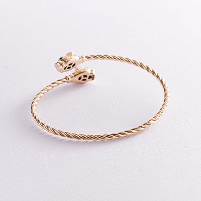 Жорсткий золотий браслет "Пантери" з фіанітами б05004 №5