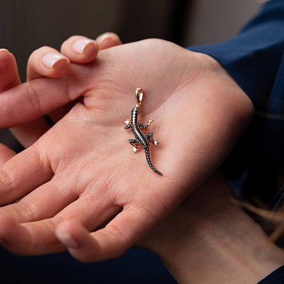 Золотая подвеска "Ящерица" (фианиты) п01925 №2