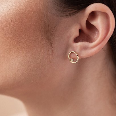 Золоті сережки - пусети "Кругообіг" з фіанітами с08354 №4