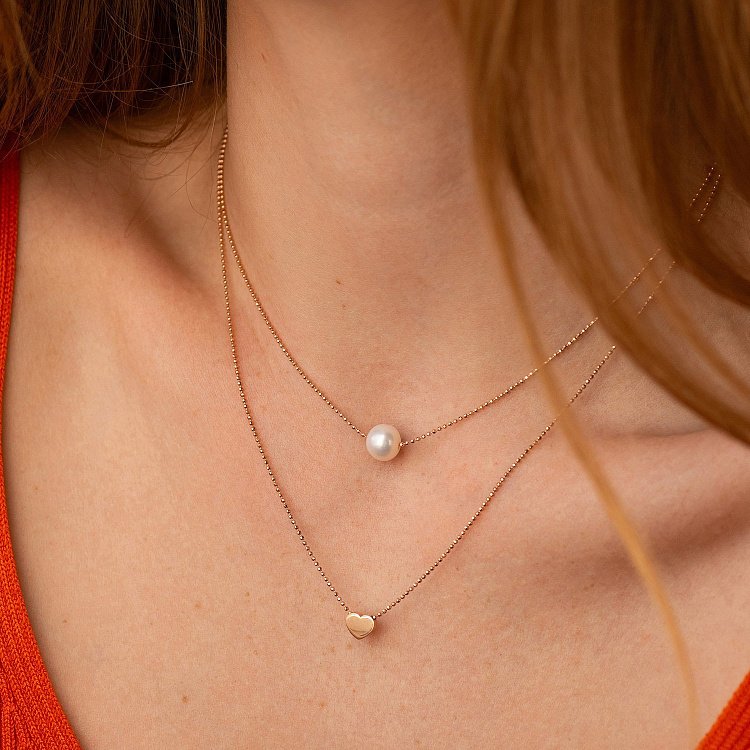 Подвійне кольє "Сердечко і перлина" (червоне золото) кол02547 від ювелірного магазину Онікс