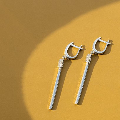 Золотые серьги "Спички" (фианит) с06280 №6