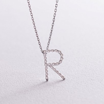 Золотое колье с буквой "R" с бриллиантами 134041121 №3