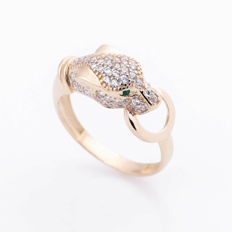 Золотое кольцо "Пантера" (фианиты) к05001 от ювелирного магазина Оникс