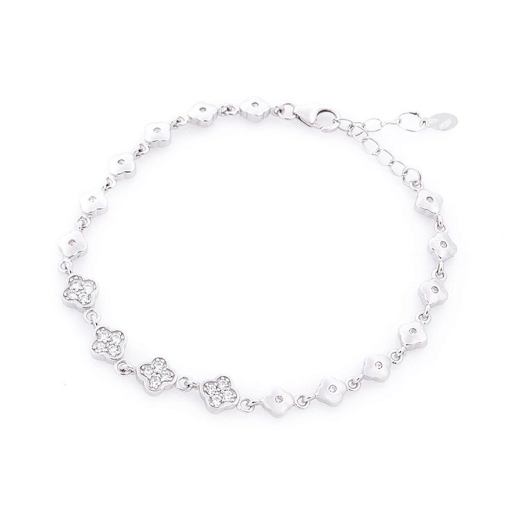 Срібний браслет "Конюшина" (фіаніт) 141168 від ювелірного магазину Онікс