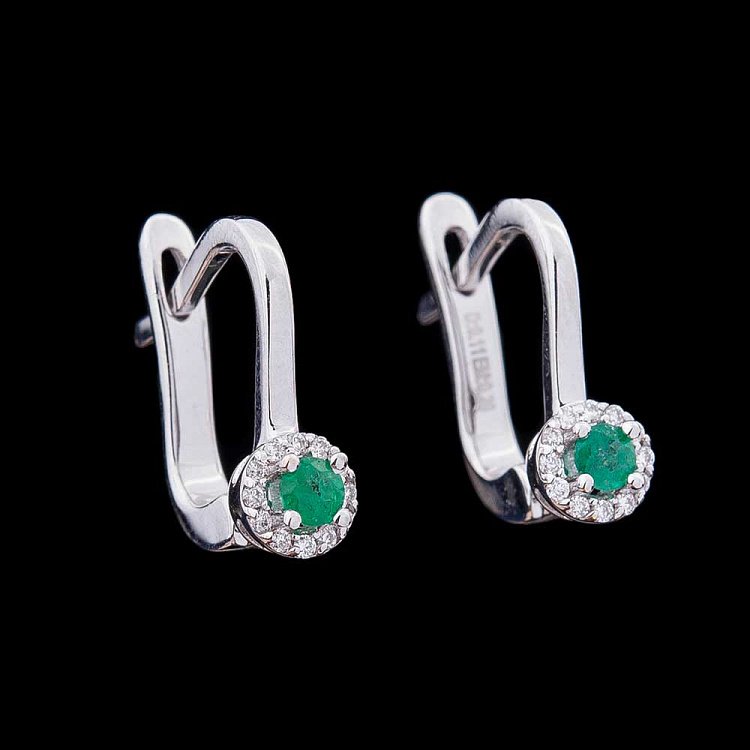 Золоті сережки з діамантами і смарагдами LDE0551-p від ювелірного магазину Онікс