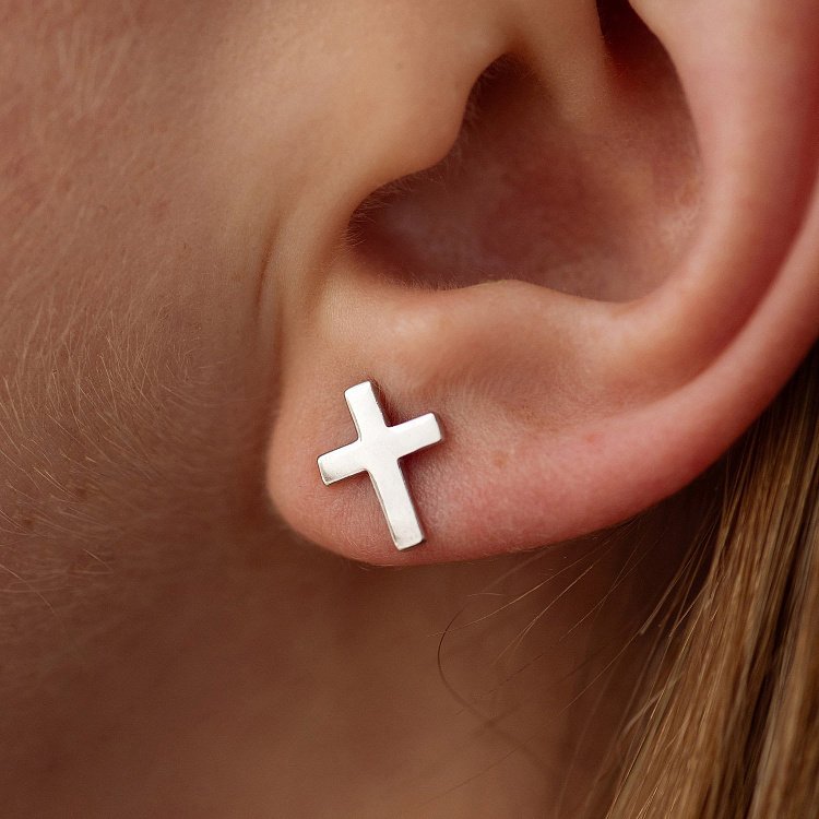 Срібні сережки-пусети "Хрестики" 122179 від ювелірного магазину Онікс - 2