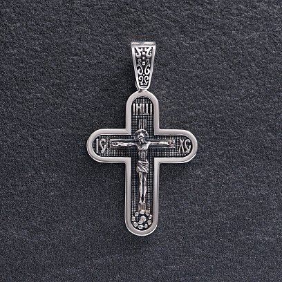 Серебряный крест "Распятие. Спаси и Сохрани" (на укр. языке) кду-22