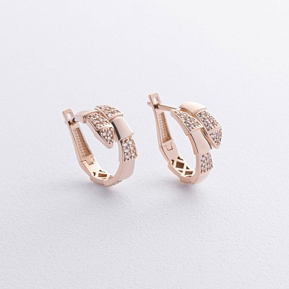 Сережки "Змії" з фіанітами (червоне золото) с09052