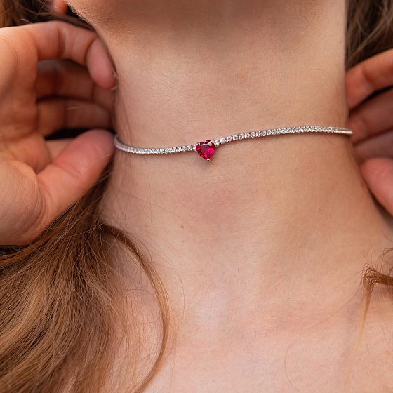 Серебряное колье - чокер "Сердечко" с фианитами 181257 №5