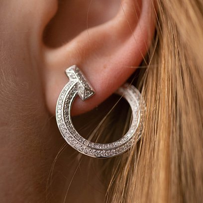 Серьги - пусеты "Evelyn" в белом золоте (фианиты) с08669 №4