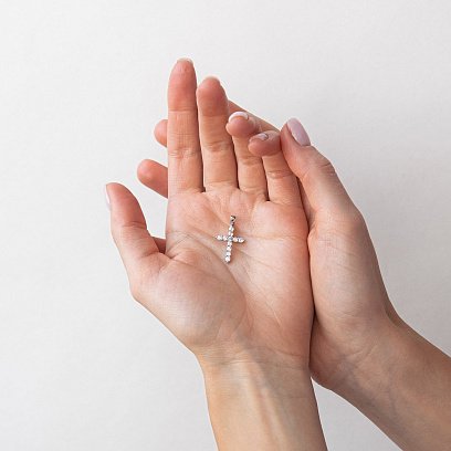 Золотий хрестик з білими фіанітами п03564 №2