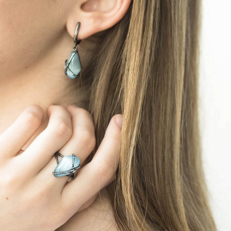 Срібні сережки (ім.улексит,фіаніт) 122279 від ювелірного магазину Онікс - 4