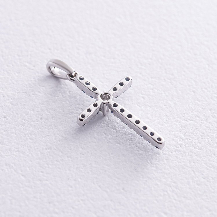 Золотий хрестик з сапфірами і діамантами пб0123gm від ювелірного магазину Онікс - 2