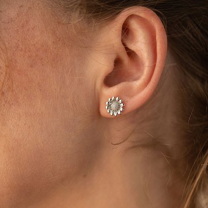 Серьги - пусеты "Подсолнухи" в белом золоте с08308 №2