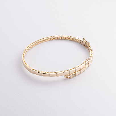 Жорсткий браслет "Змія" у жовтому золоті (фіаніти) б05622 №3