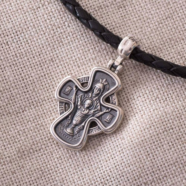 Серебряный крестик с чернением " Господь Вседержитель.Икона Божией Матери " Неупиваемая Чаша" 13605 от ювелирного магазина Оникс - 1