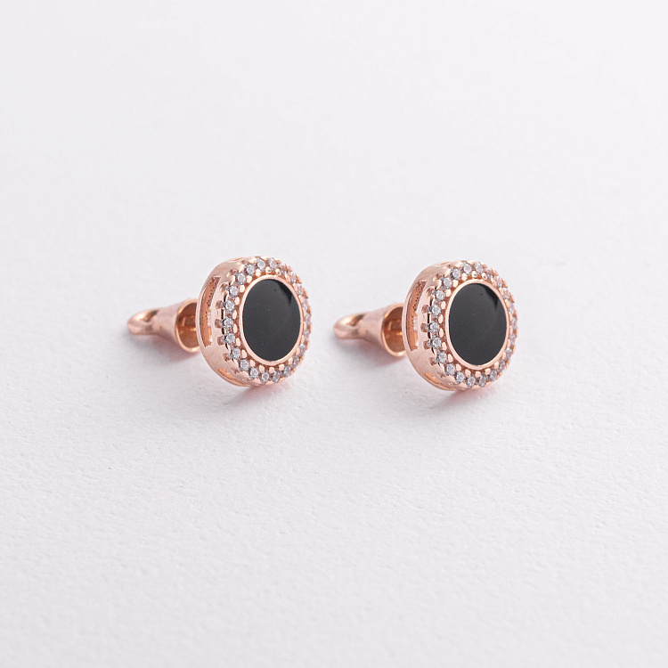 Серьги - пусеты в красном золоте (эмаль, фианит) 520303Е от ювелирного магазина Оникс