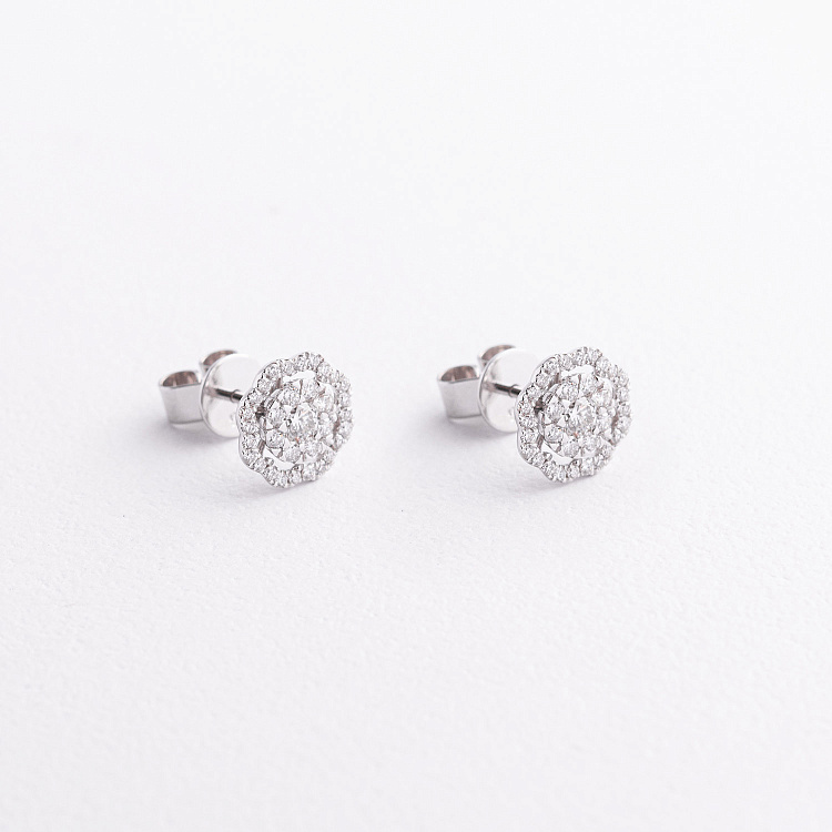 Золотые серьги - пусеты "Цветочки" с бриллиантами сб0649lg от ювелирного магазина Оникс - 1