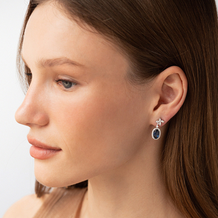 Золоті сережки - пусети з діамантами і сапфірами сб0596nl від ювелірного магазину Онікс - 3