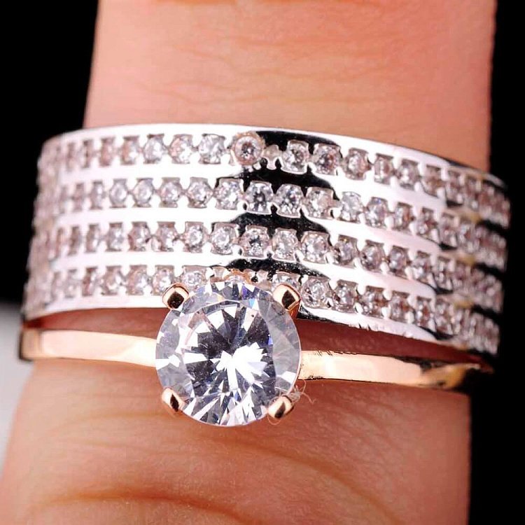 Золотое кольцо с фианитами к02604 от ювелирного магазина Оникс - 3