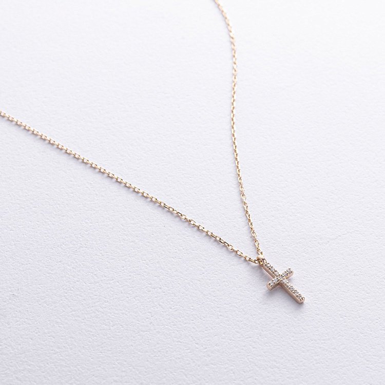 Колье "Крестик" в желтом золоте (бриллианты) колб0132м от ювелирного магазина Оникс - 2