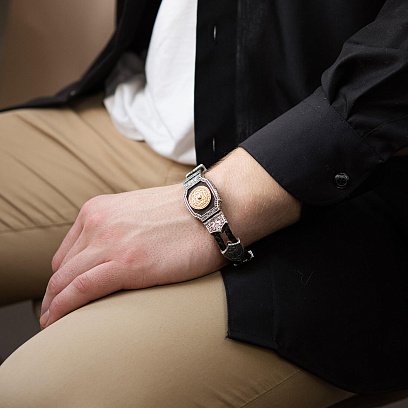 Серебряный браслет "Армянская Звезда" (эбеновое дерево) 817 №10