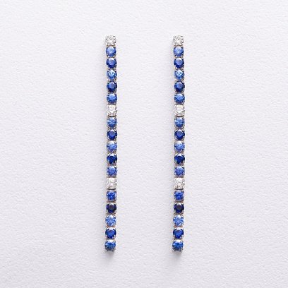 Золоті сережки - пусети з діамантами і сапфірами сб0599sth