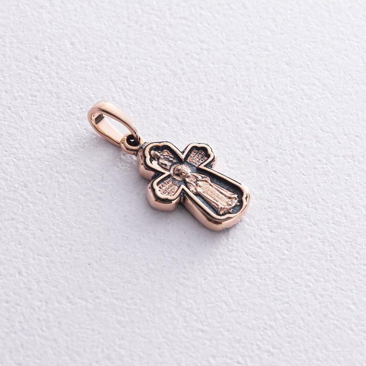 Золотий хрестик "Розп'яття. Св. Царевич Дмитро Углицький. Ангел Охоронець" п02667 від ювелірного магазину Онікс - 1