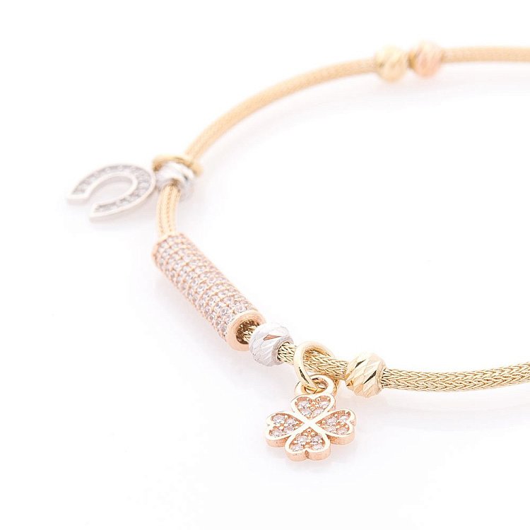 Золотий браслет "Конюшина і підкова" з фіанітами б04011 від ювелірного магазину Онікс - 1