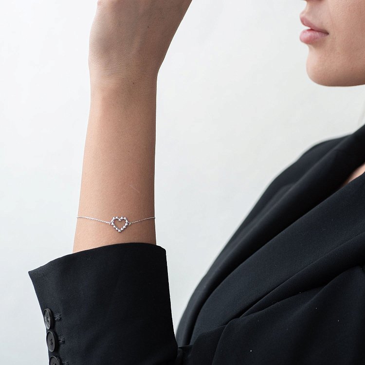 Браслет "Закохане серце" в білому золоті б04469 від ювелірного магазину Онікс - 3