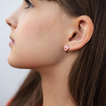 Дитячі золоті сережки "Сердечки" (емаль) с03209 №4