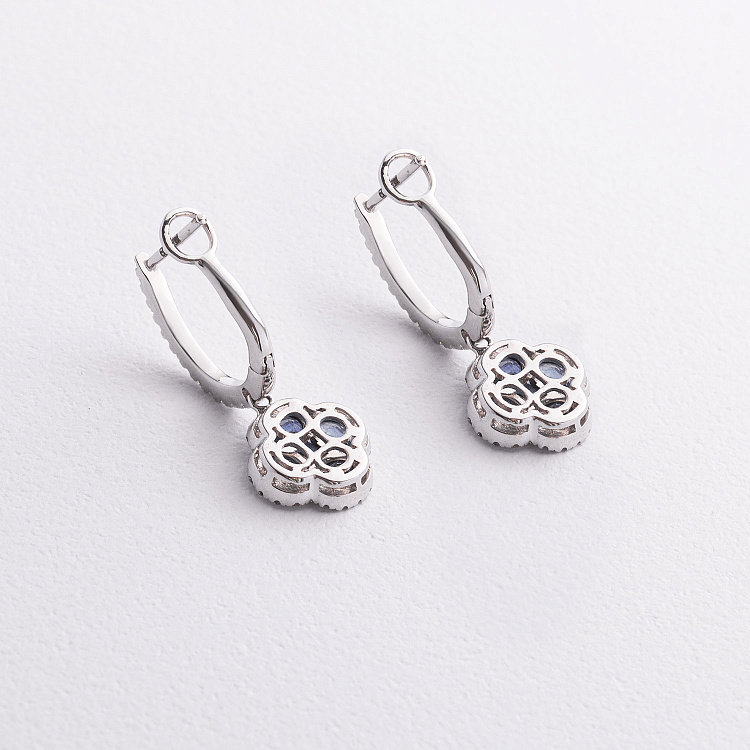 Золотые серьги "Клевер" (бриллианты, сапфиры) сб0553mi от ювелирного магазина Оникс - 2