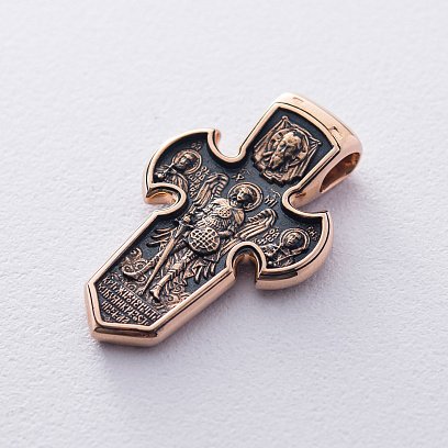 Золотой православный крест "Распятие. Архангел Михаил" п02640 №2