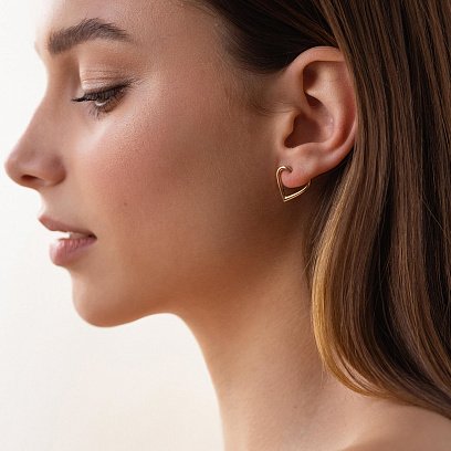 Сережки - пусети "Сердечки" у червоному золоті с08090 №3