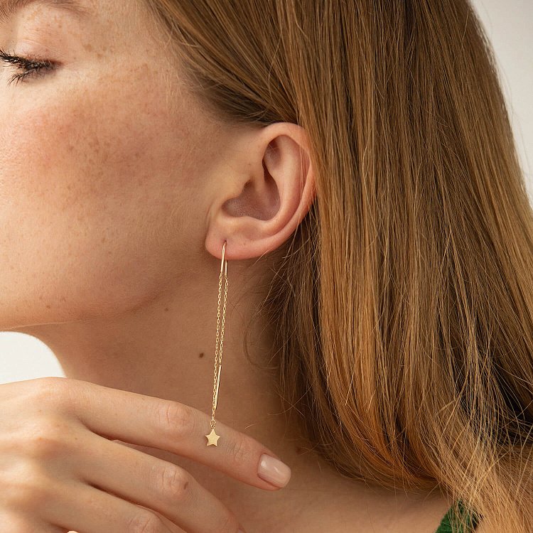 Серьги - протяжки "Звездочки" в желтом золоте с08334 от ювелирного магазина Оникс - 2