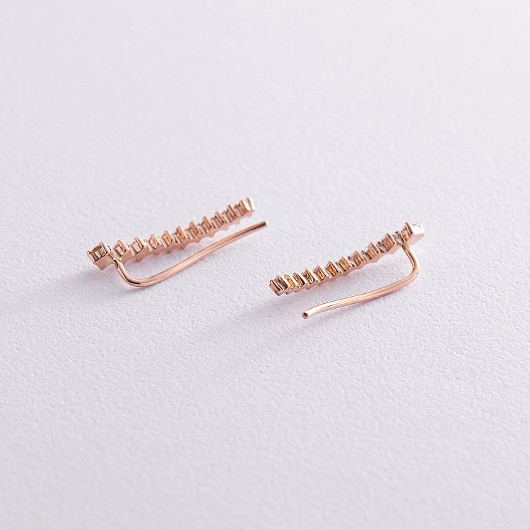 Золотые серьги - клаймберы с фианитами с08236 от ювелирного магазина Оникс - 4