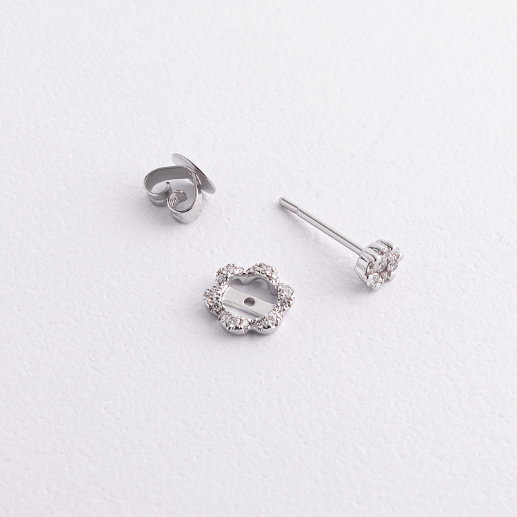 Золотые серьги - пусеты "Цветочки" 2 в 1 с бриллиантами сб0638ca от ювелирного магазина Оникс - 1