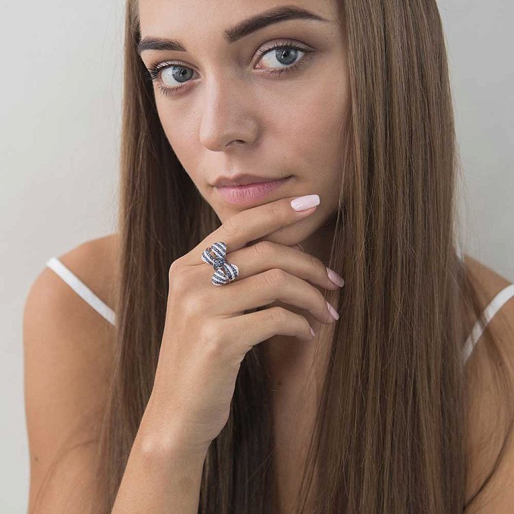 Золота каблучка з сапфірами і діамантами MR15244gm від ювелірного магазину Онікс - 2