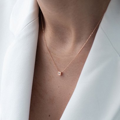 Золоте кольє "Квадратик" з одним фіанітом кол01810 №2