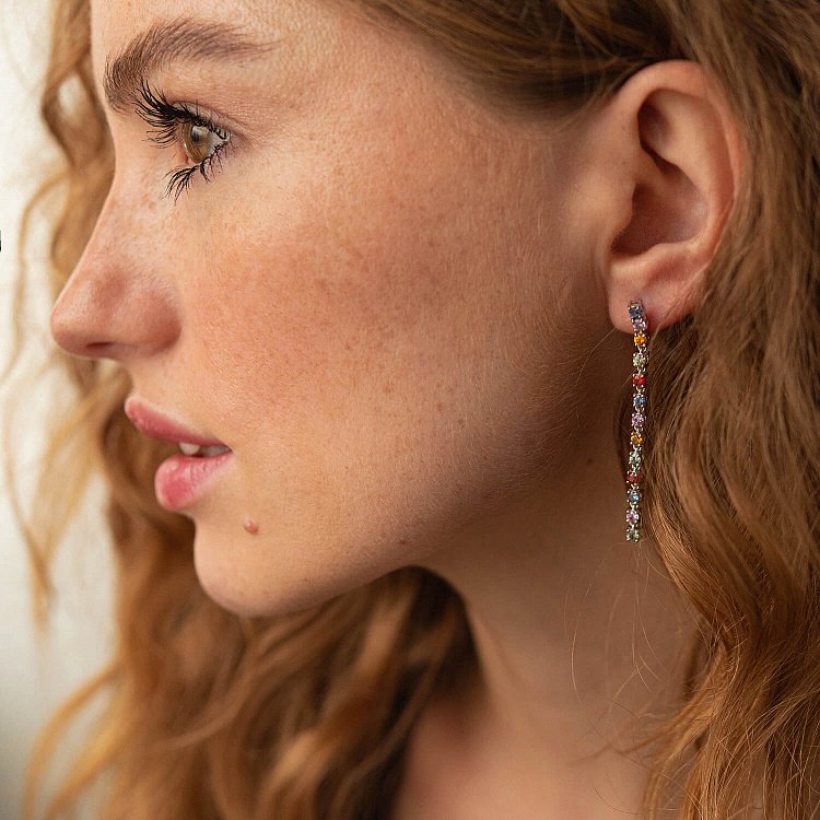 Золотые серьги - пусеты с разноцветными сапфирами сб0427gl от ювелирного магазина Оникс - 2