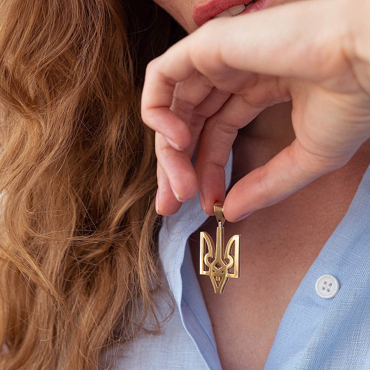 Кулон Герб Украины "Тризуб" в желтом золоте 125573100 от ювелирного магазина Оникс - 3