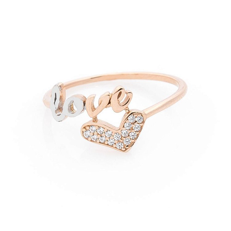 Золота каблучка "Love" з фіанітами к05634 від ювелірного магазину Онікс - 2