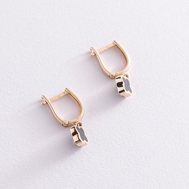 Сережки "Конюшина" в жовтому золоті (емаль) с07534 від ювелірного магазину Онікс - 4